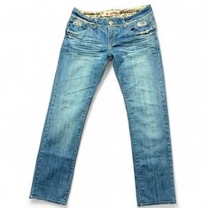 Feng Da Fashion Jeans low-rise Distressed Patchwork Womens Size 28 Waist